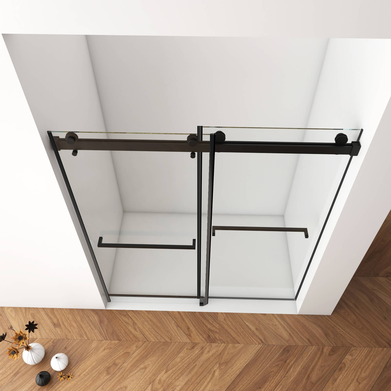 Frameless matte black shower enclosure design