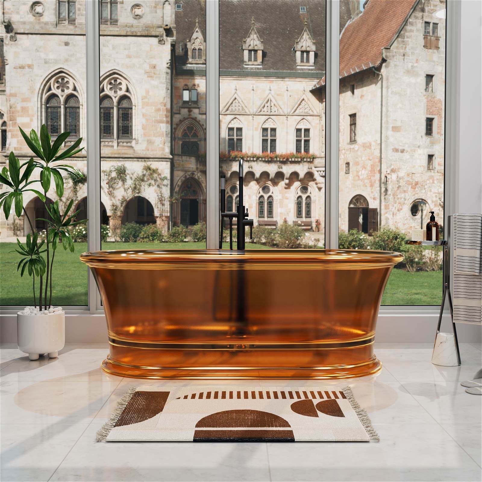 61" Transparent Resin Deep Soaking Bathtub - Customizable Colors