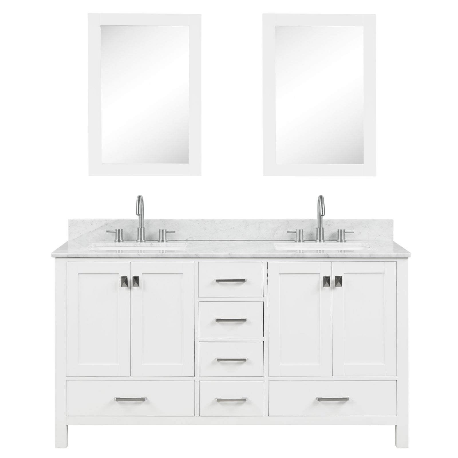 Freestanding 60" White Double Sink Vanity with Drawers and Countertop