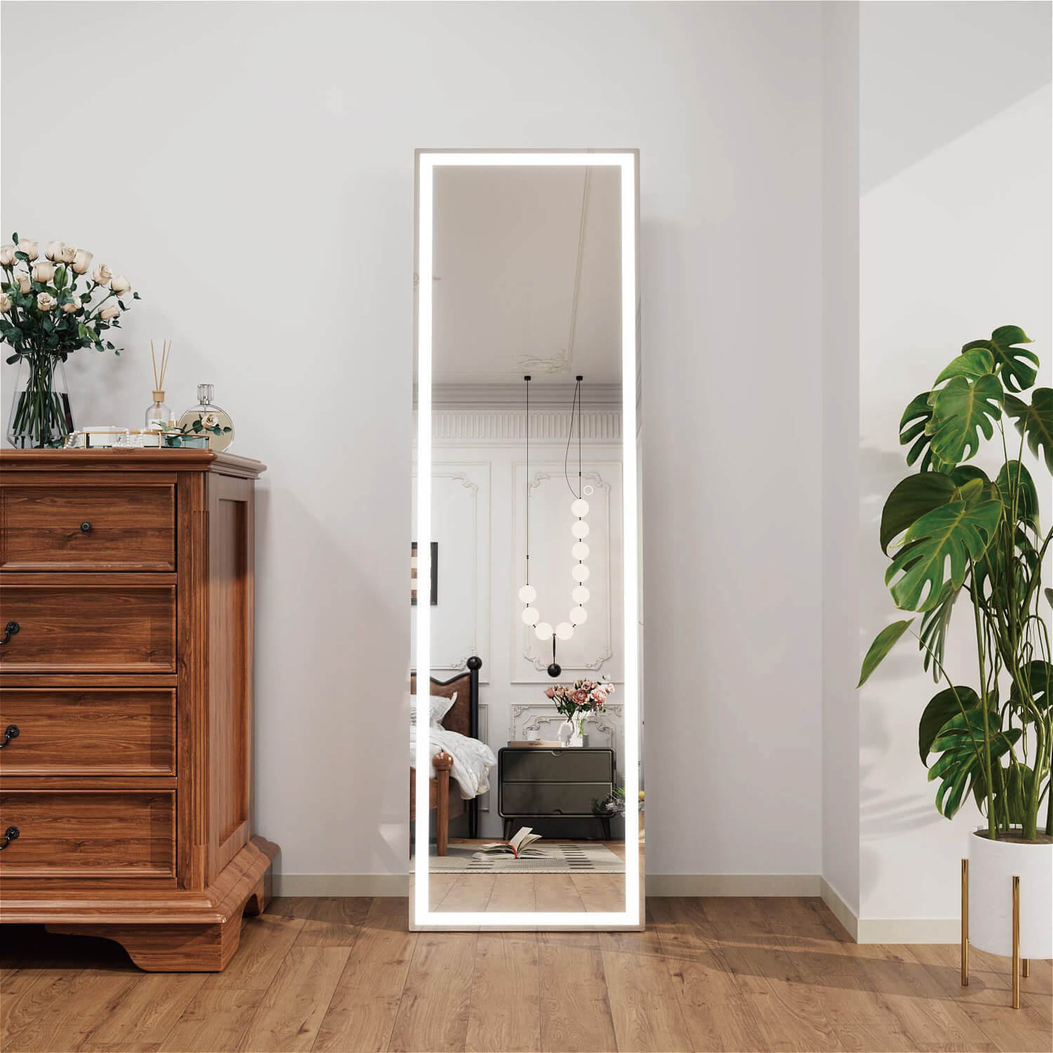 Freestanding LED full body mirror with touch control and narrow frame