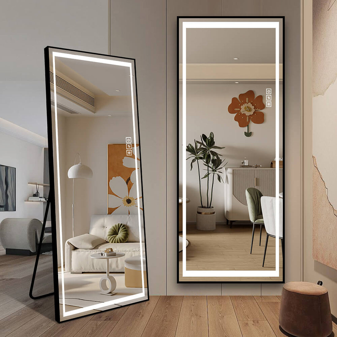 Freestanding and wall mounted LED mirror for living room
