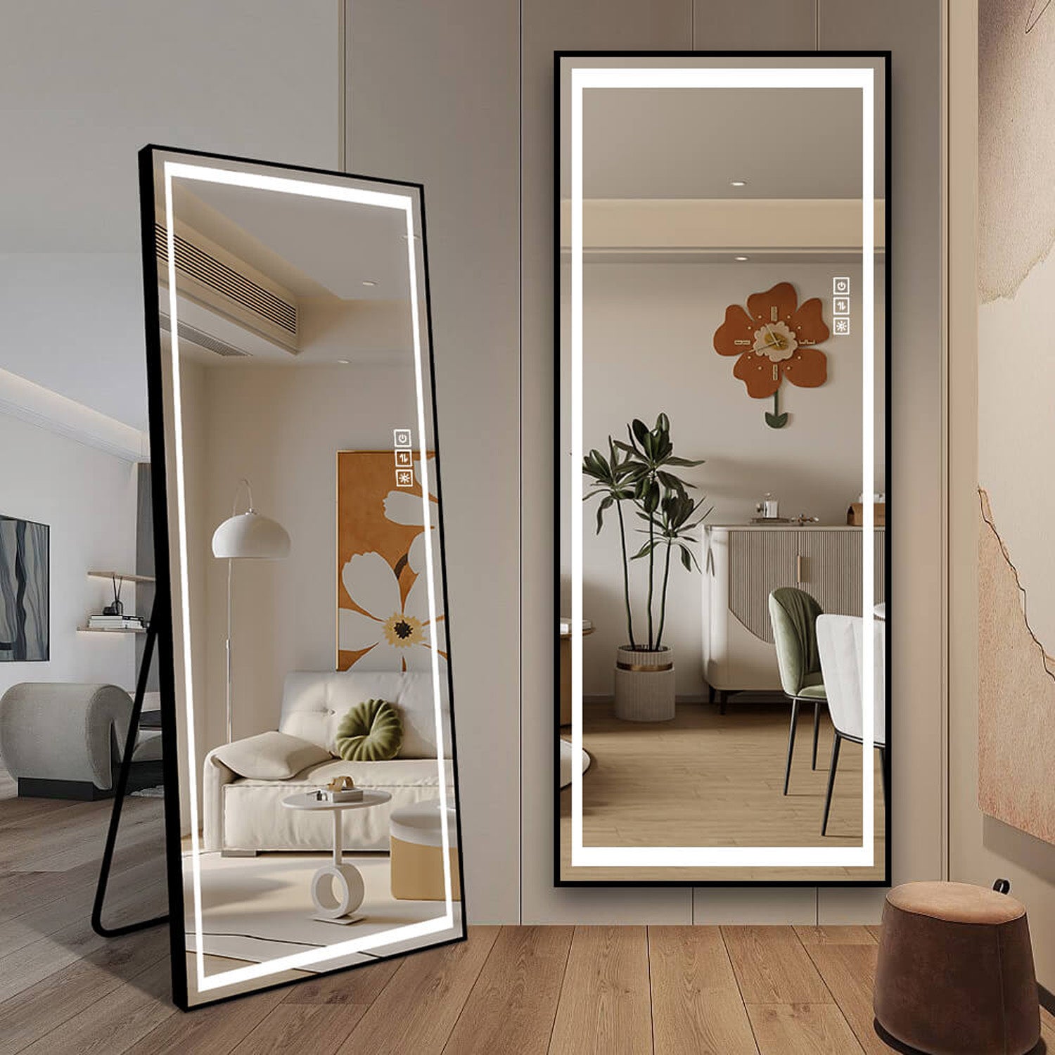 Freestanding and wall mounted LED mirror for living room