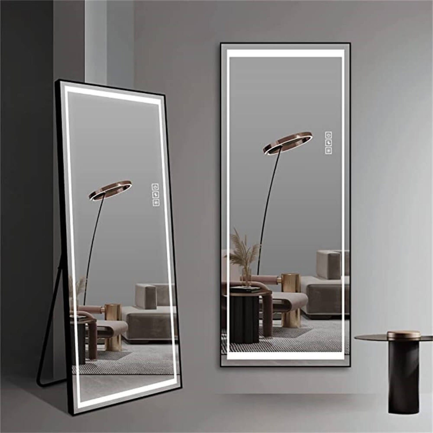Freestanding and wall mounted LED mirror for modern minimalist space