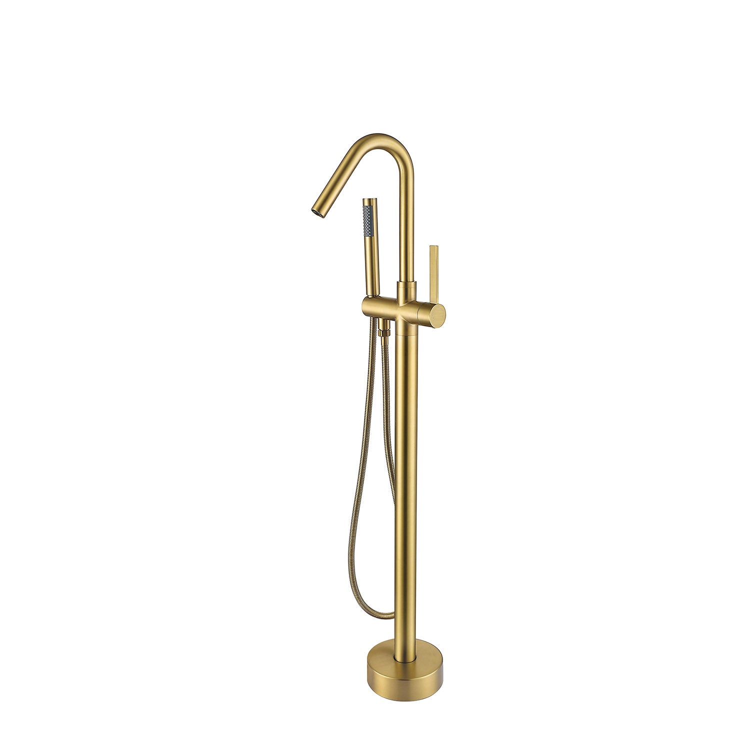 Freestanding bathtub faucet gold finish with handheld shower and hose