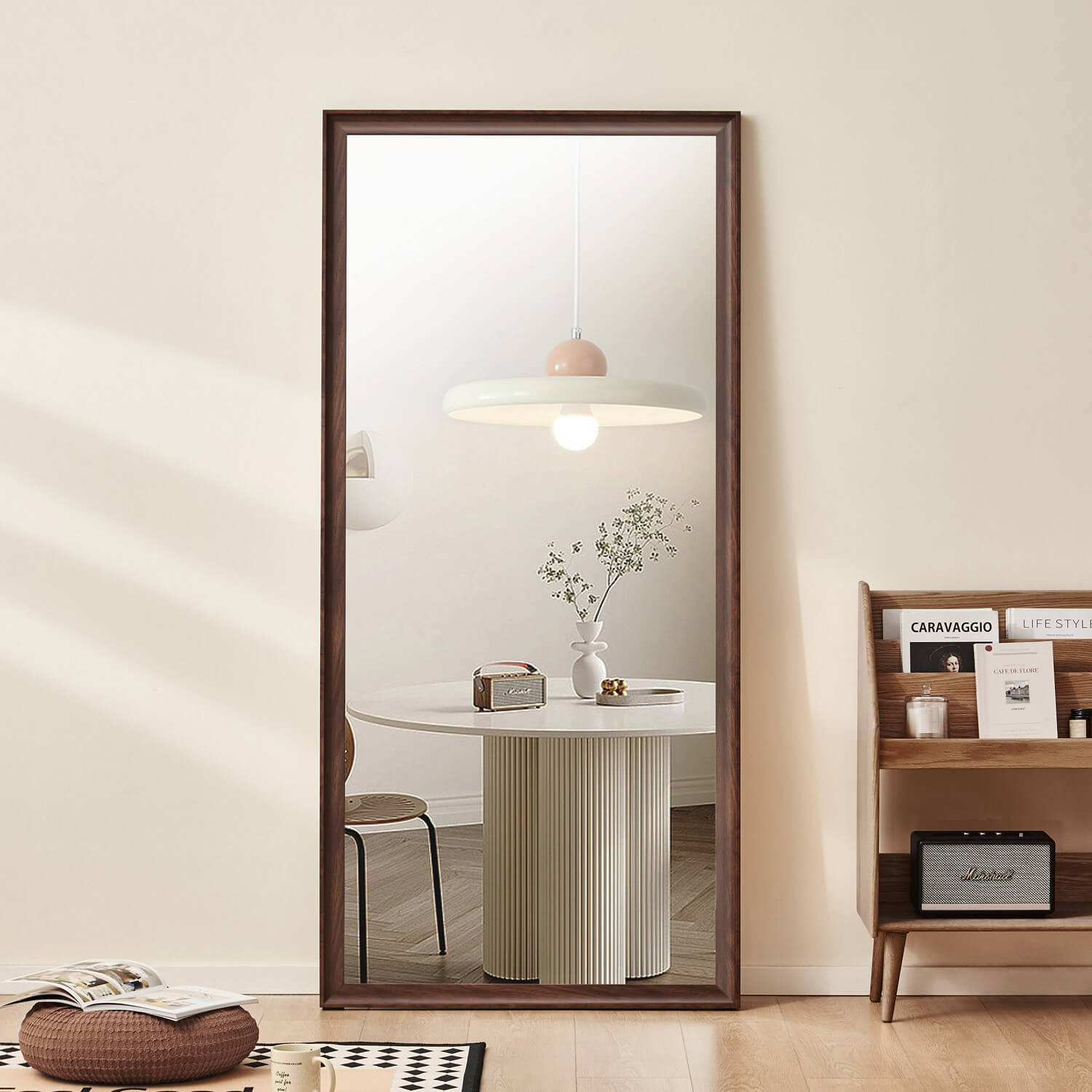Freestanding walnut framed full length mirror for minimalist space