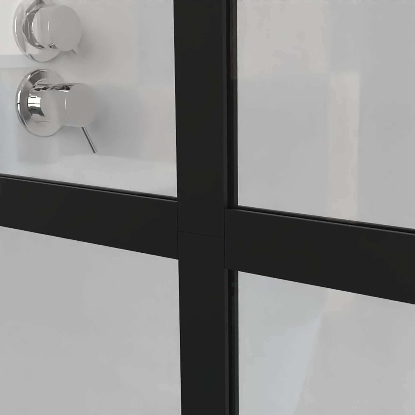French style grid glass shower door with matte black aluminum frame