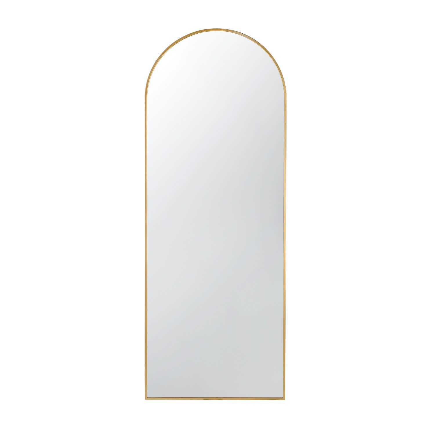 Front view gold framed arched full length mirror minimalist design