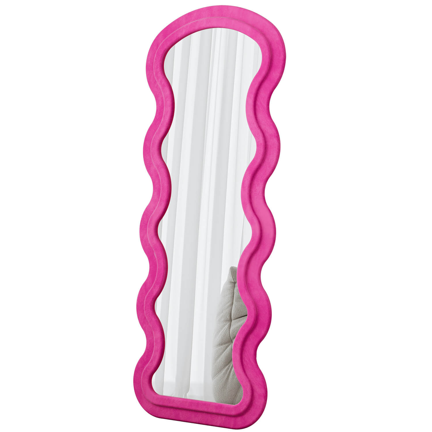 Front view of pink wavy flannel mirror plain background