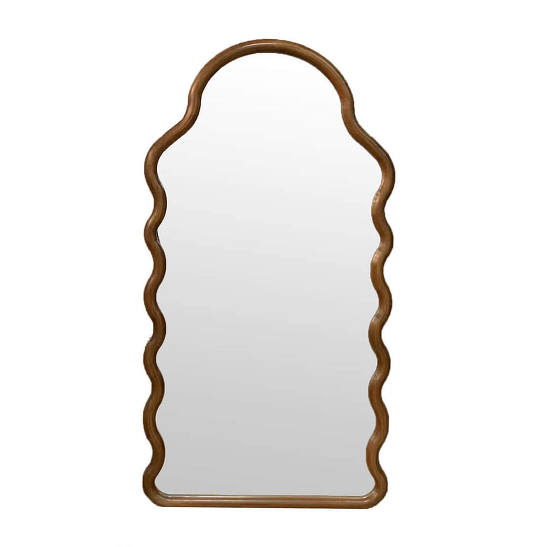 Front view of scalloped edge wooden mirror minimalist design
