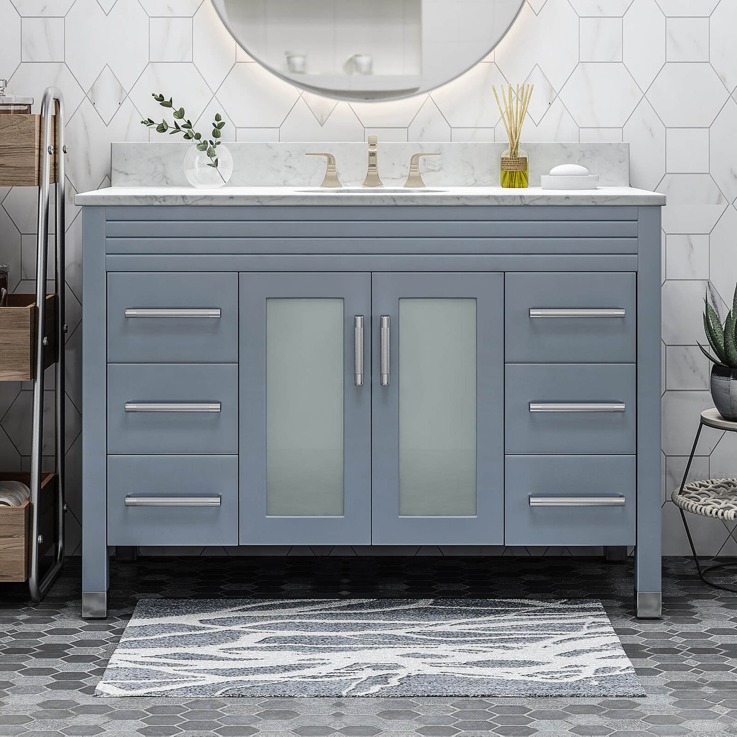 Front view of the assembled 48 inch Acacia Freestanding Dresser