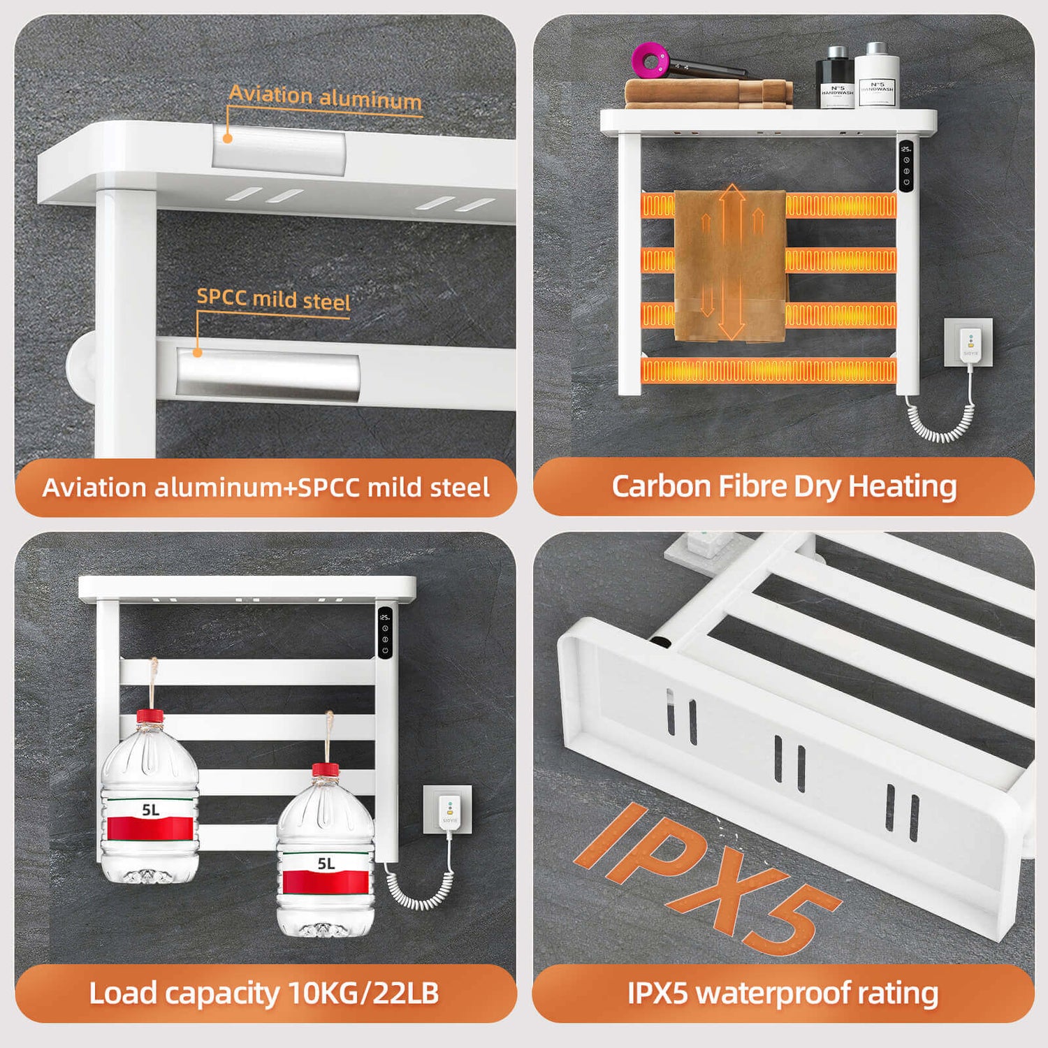 G50 White Plug-In Heated Towel Rack Functional Demonstration