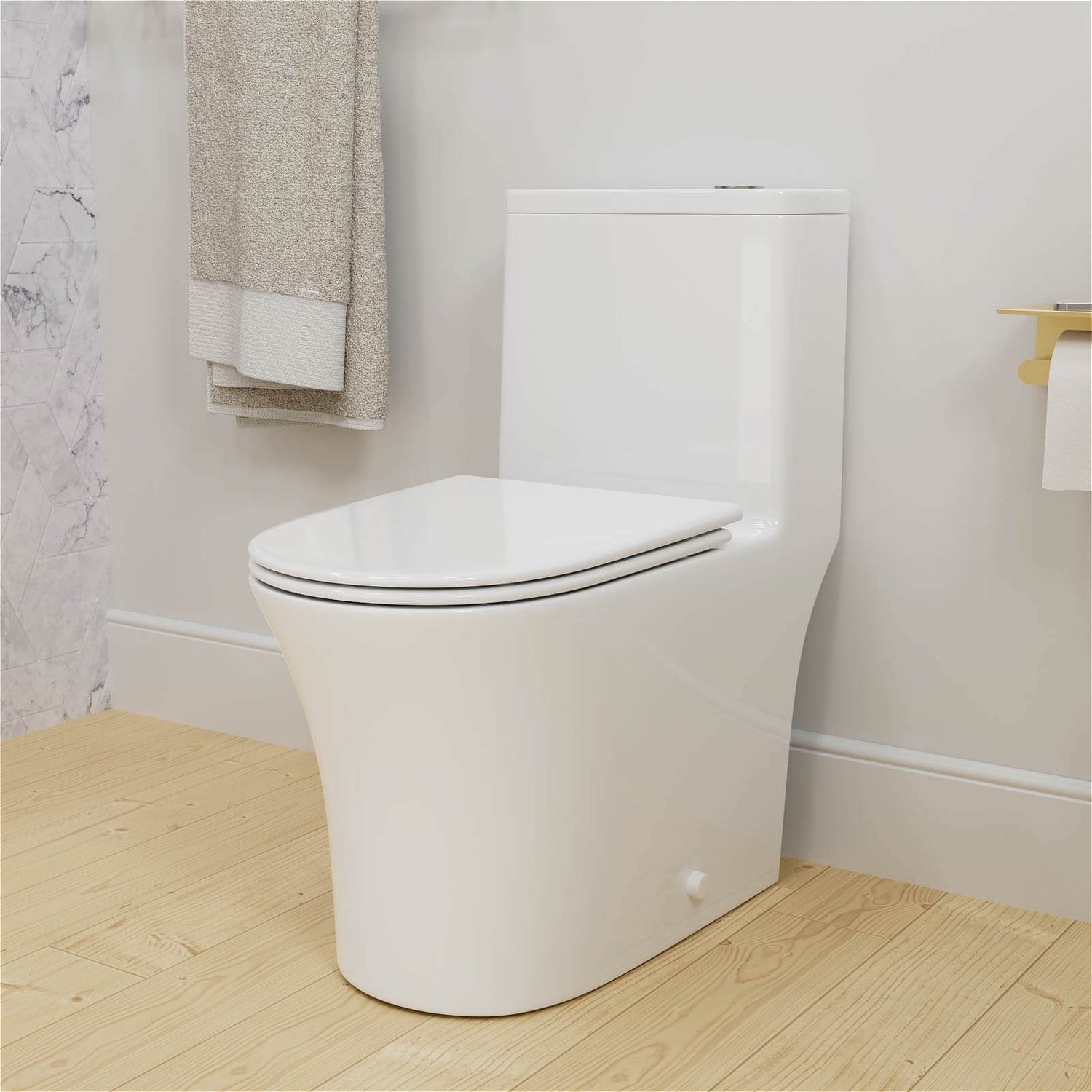 G6 0056W dual flush EPA WaterSense skirted toilet in modern bathroom