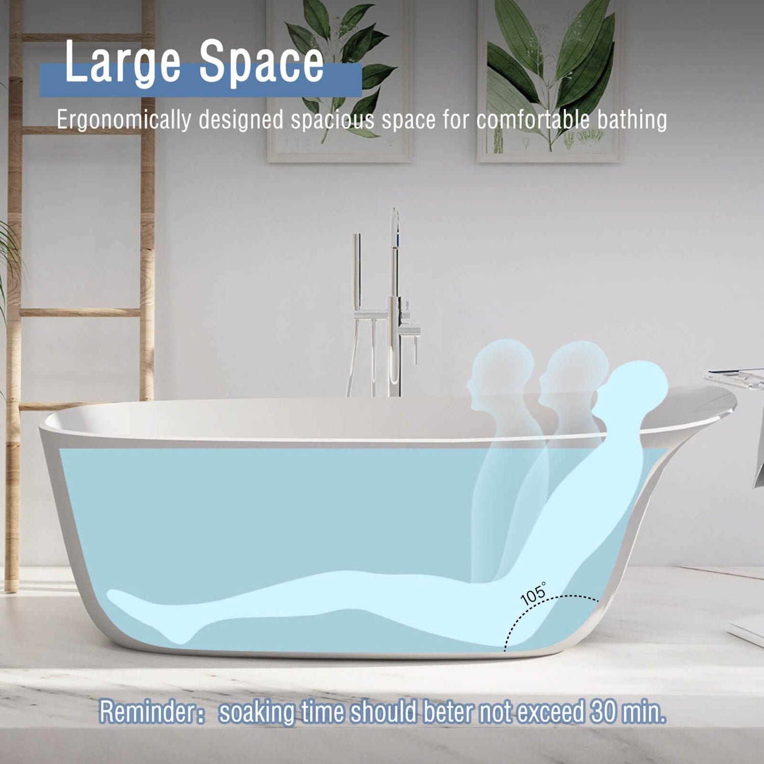63" Solid Surface Ergonomic Freestanding Slipper Bathtub