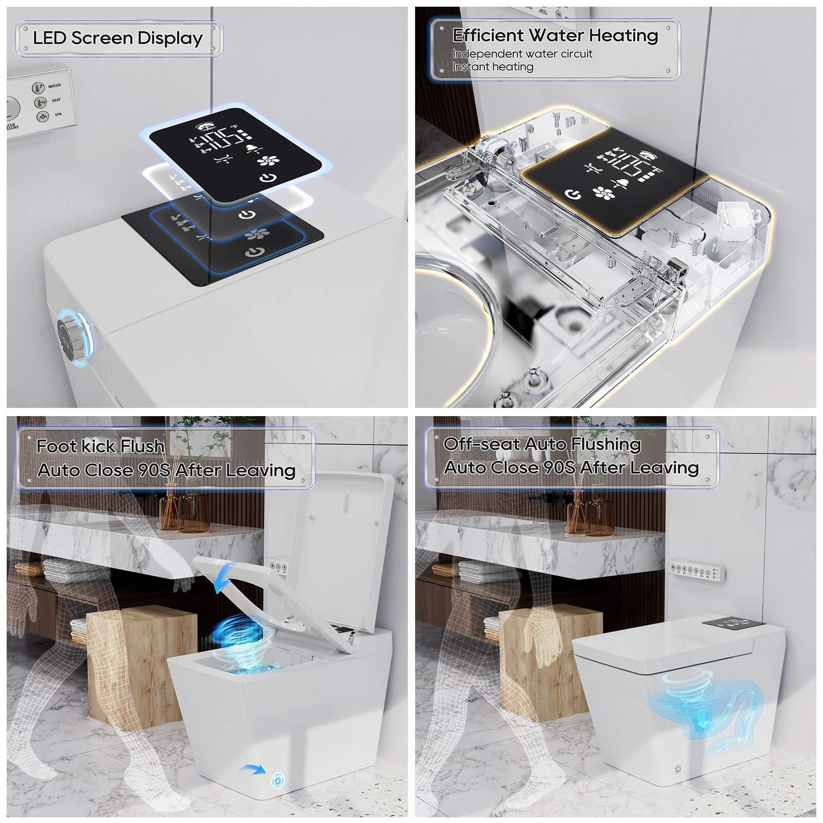 Giving Tree Auto Flushing Square White Smart Toilet with Led Display