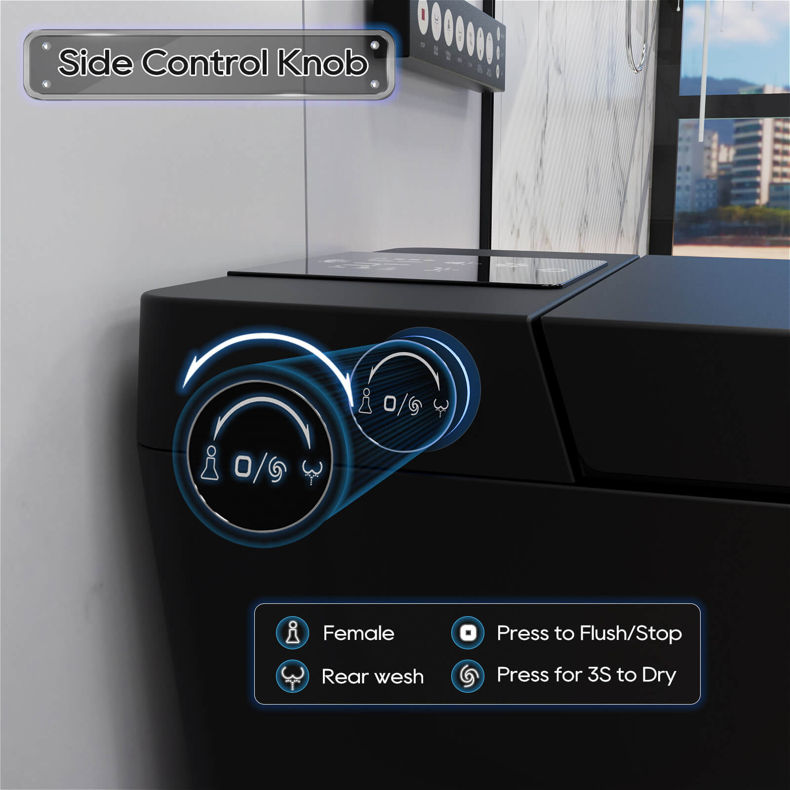 Giving Tree Floor Square Black Smart Toilet with Side Control Knob