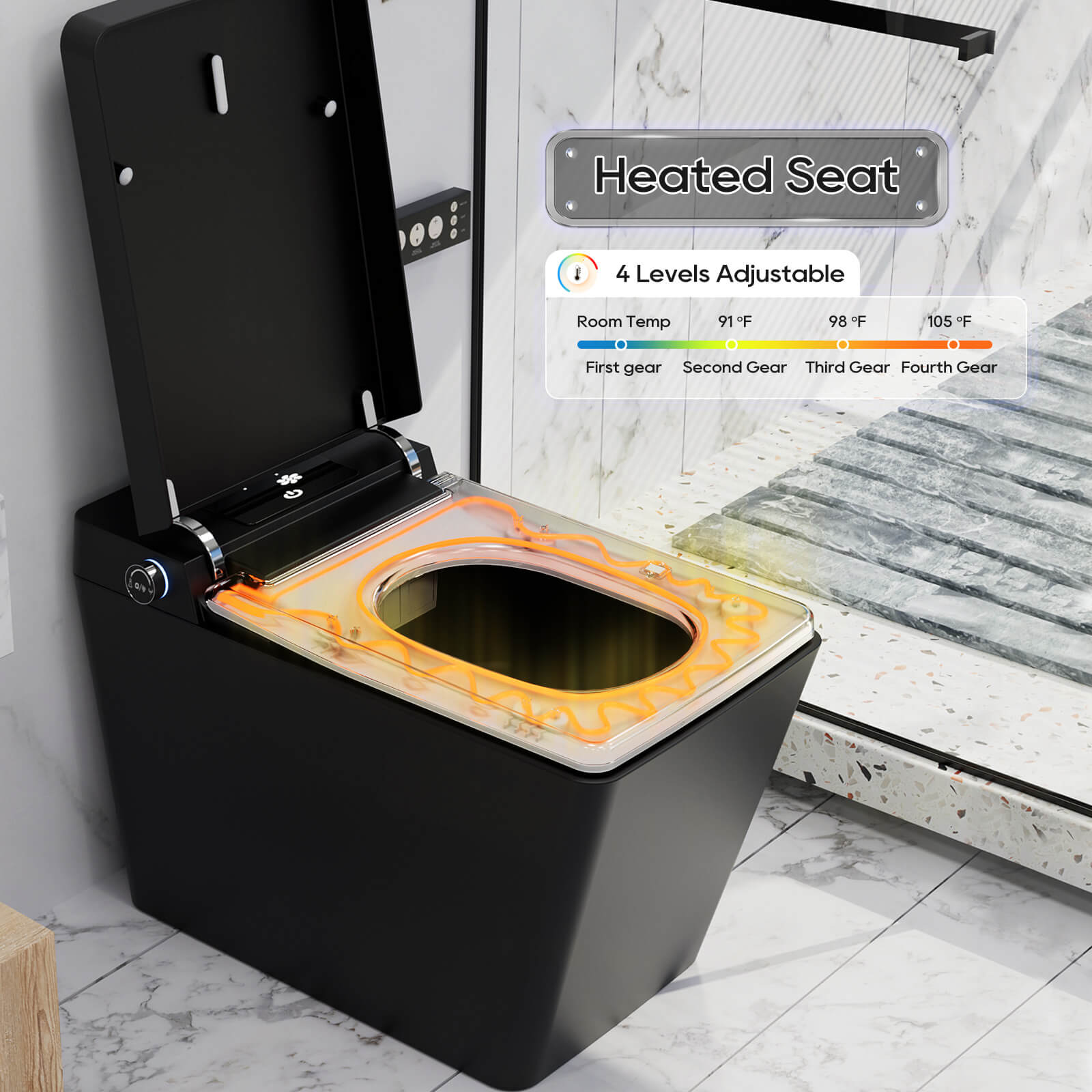 Giving Tree Floor Square Black Smart bidet Toilet with heated seat