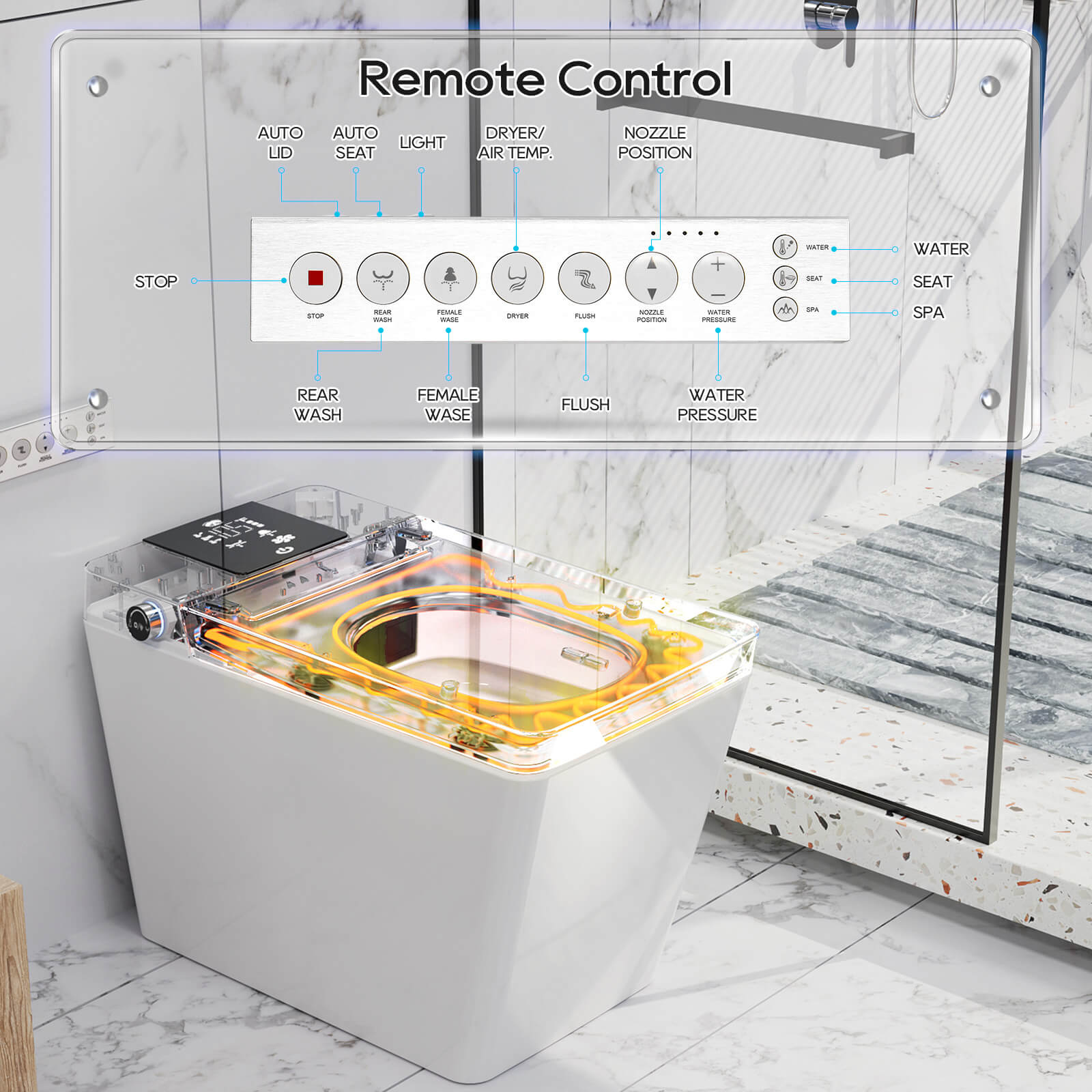 Giving Tree Floor Square White Smart Toilet with Remote Control
