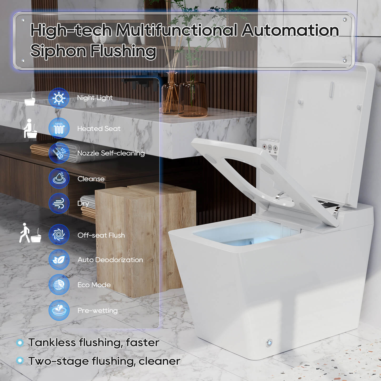 Giving Tree Floor Square White Smart Toilet with Remote Control and Automatic Cover