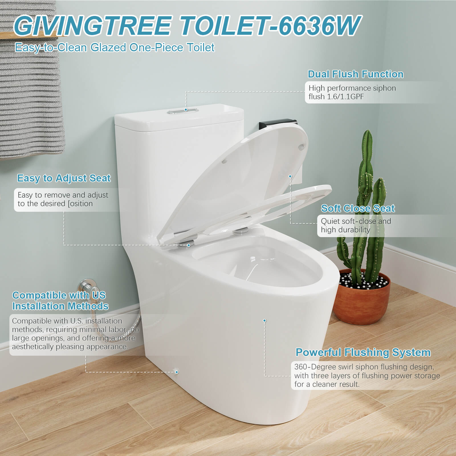 Giving Tree One-Piece Floor Mount Toilet with Soft Close Seat