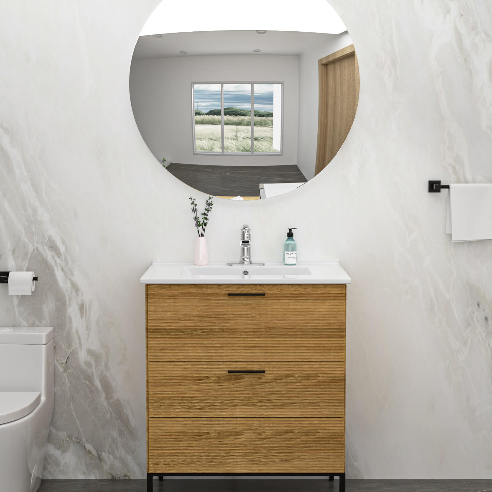 Glossy ceramic bathroom sink featuring seamless counter and basin