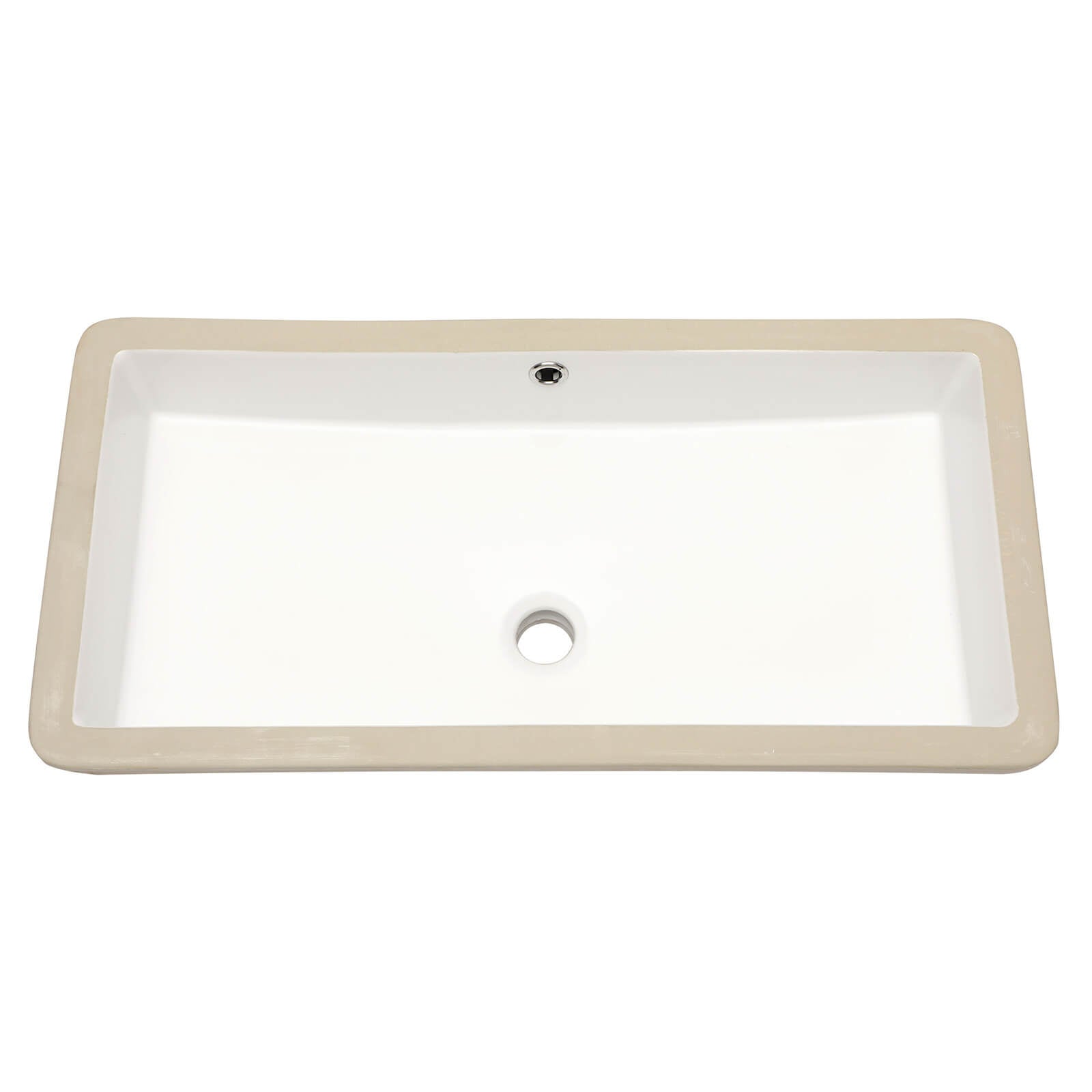 Glossy ceramic bathroom sink with extra wide rectangular bowl