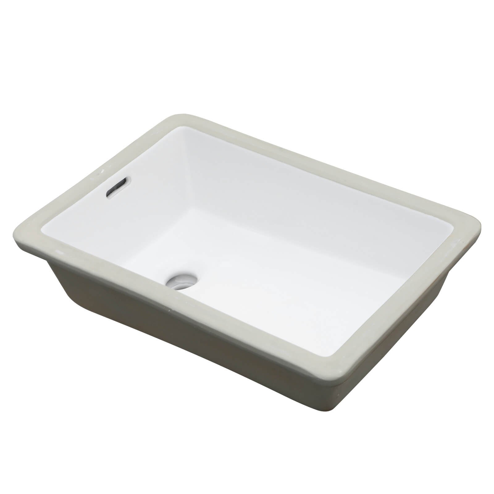 Glossy white ceramic sink with standard 1.75 inch drain hole