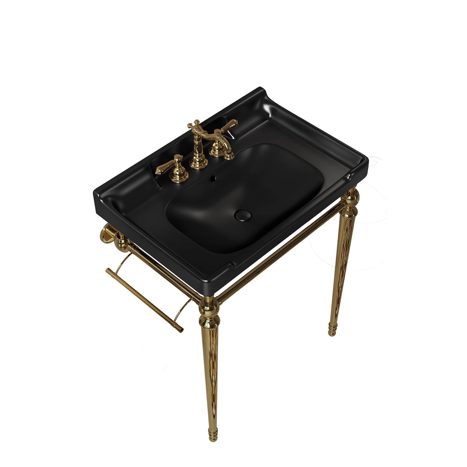 Gold stainless legs support stylish black ceramic sink