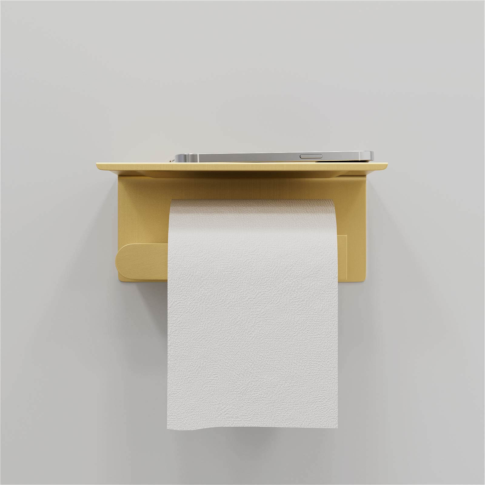 Gold toilet roll holder with decorative top shelf