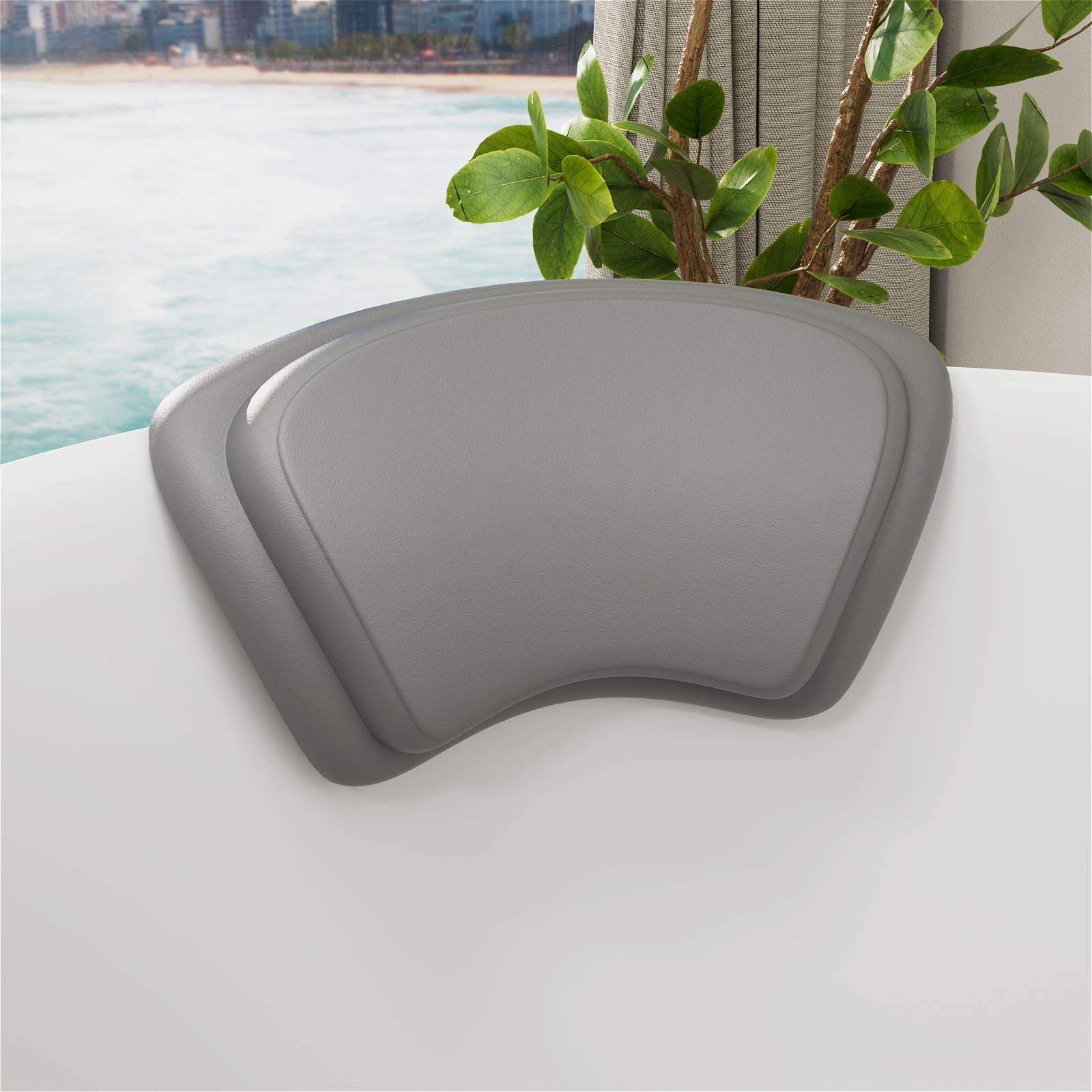 Gray Bath Pillow with Suction Cups to Relax Your Neck and Shoulders