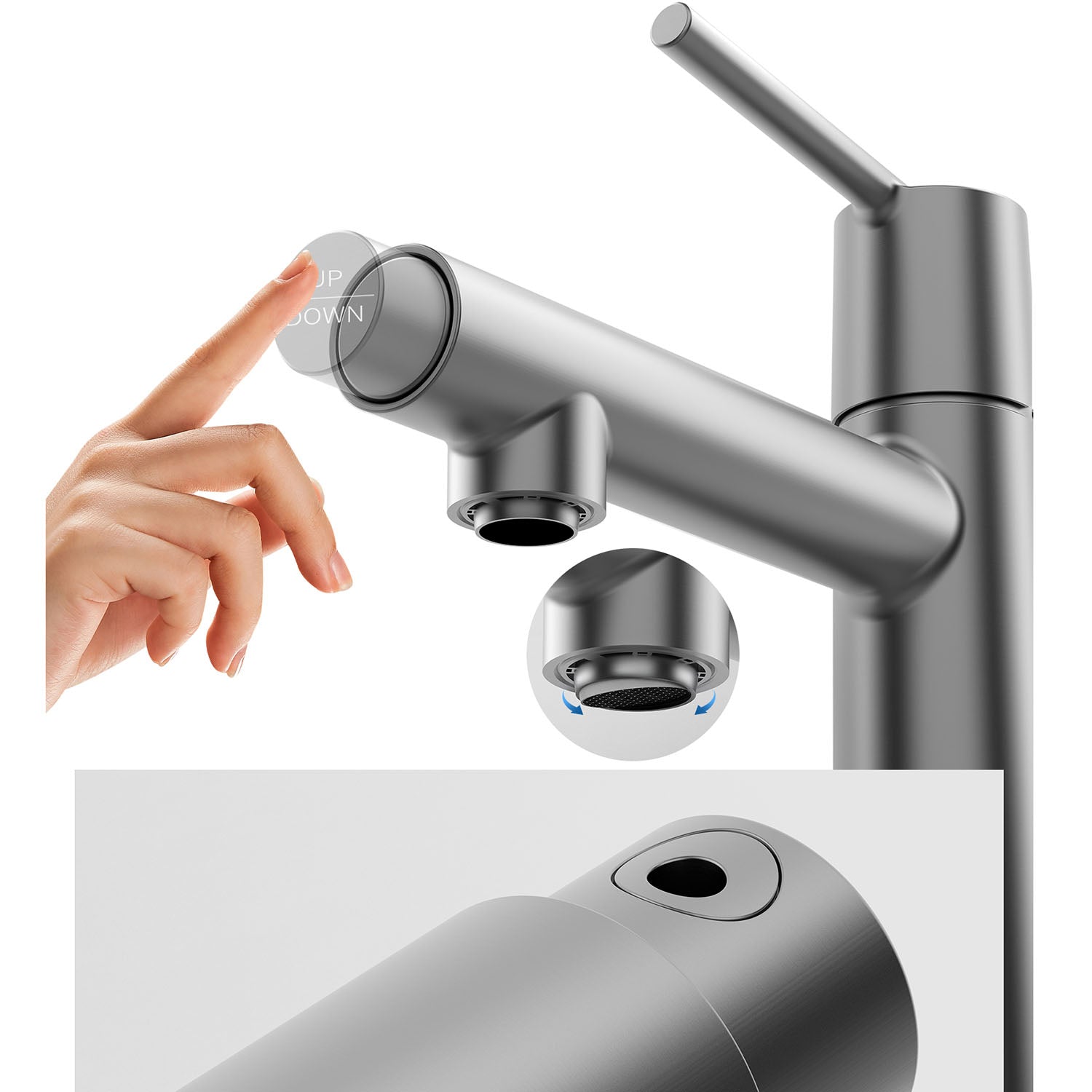 Gray Bathroom sink Faucet-Press to switch modes