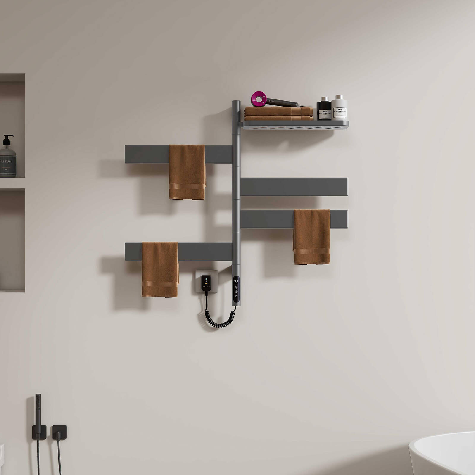 Gray smart towel warmer for cozy towels