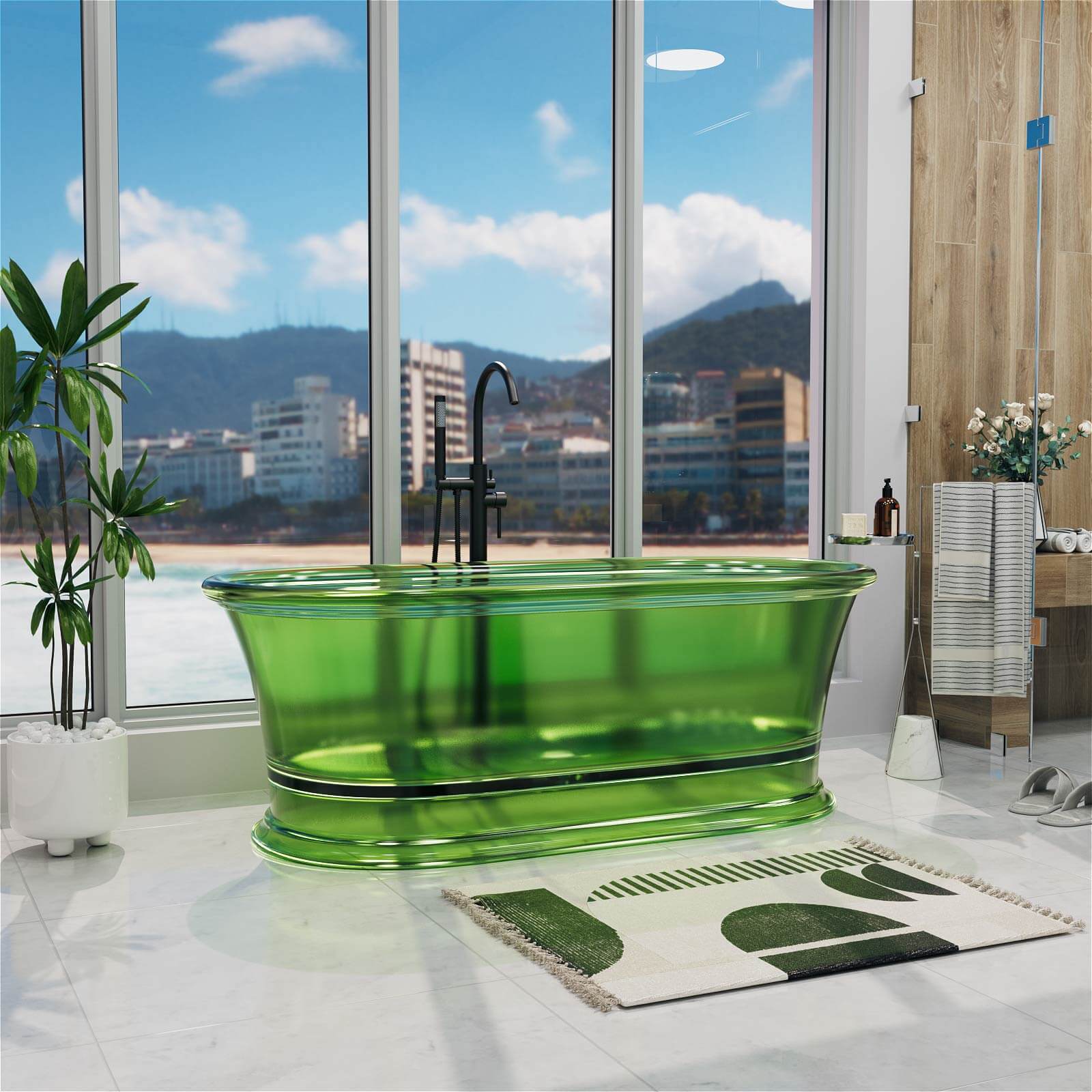 61" Transparent Resin Deep Soaking Bathtub - Customizable Colors