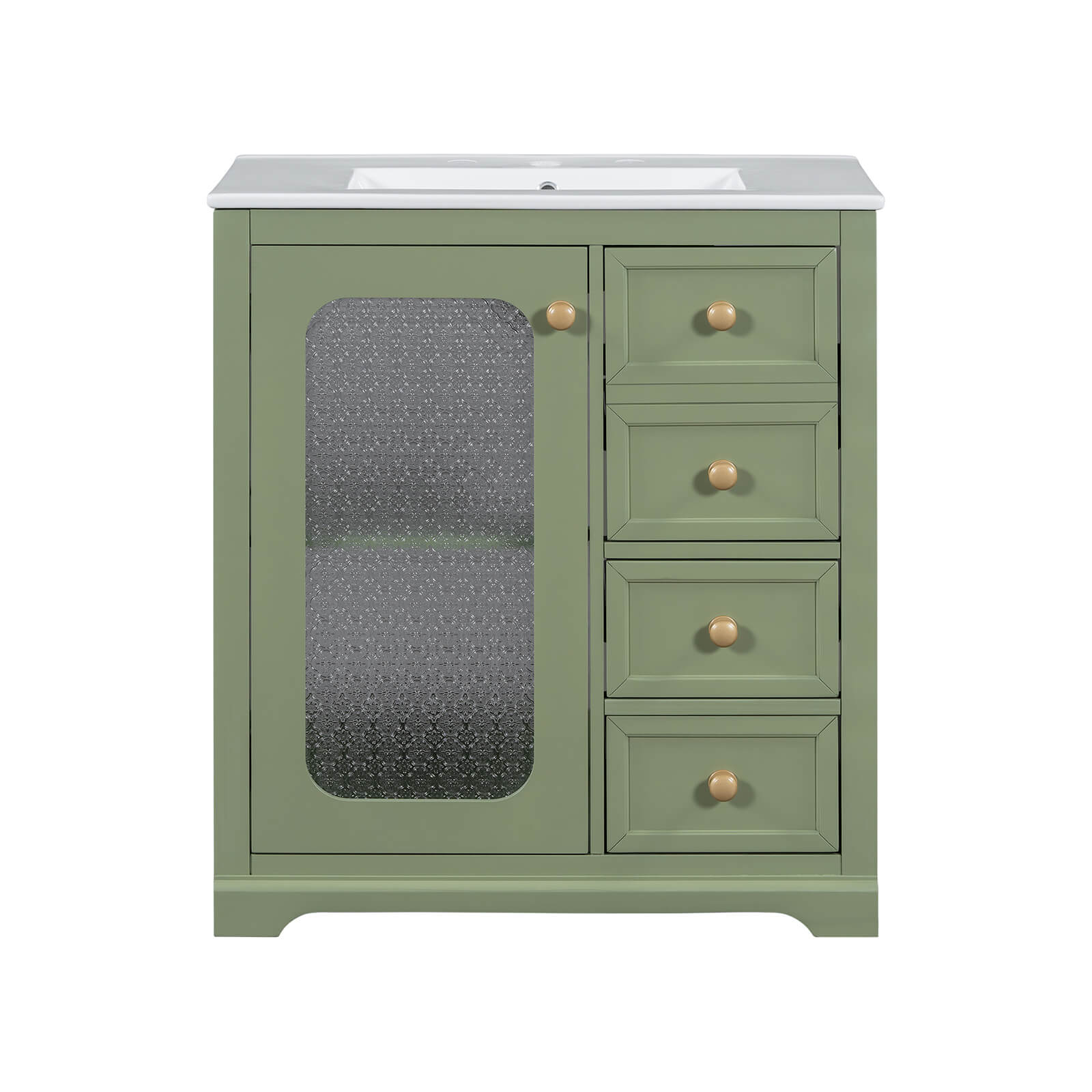 Green vanity for bathrooms with frosted glass and sleek design
