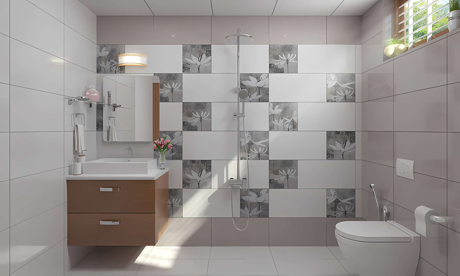 Grey_tile_bathroom_renovation_with_floral_pattern