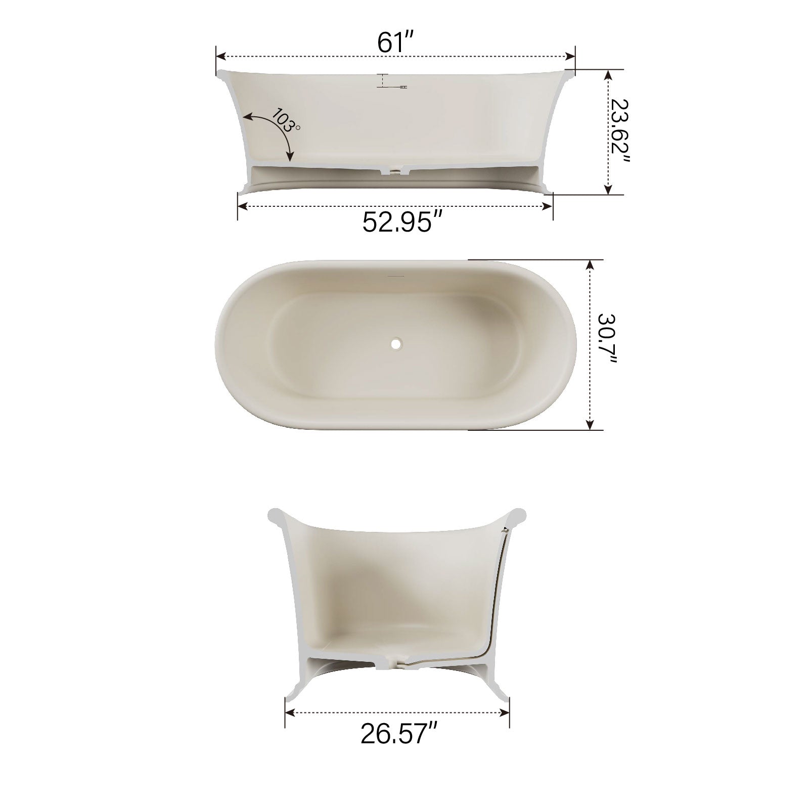 HA1041 61MC bathtub dimensions and specifications