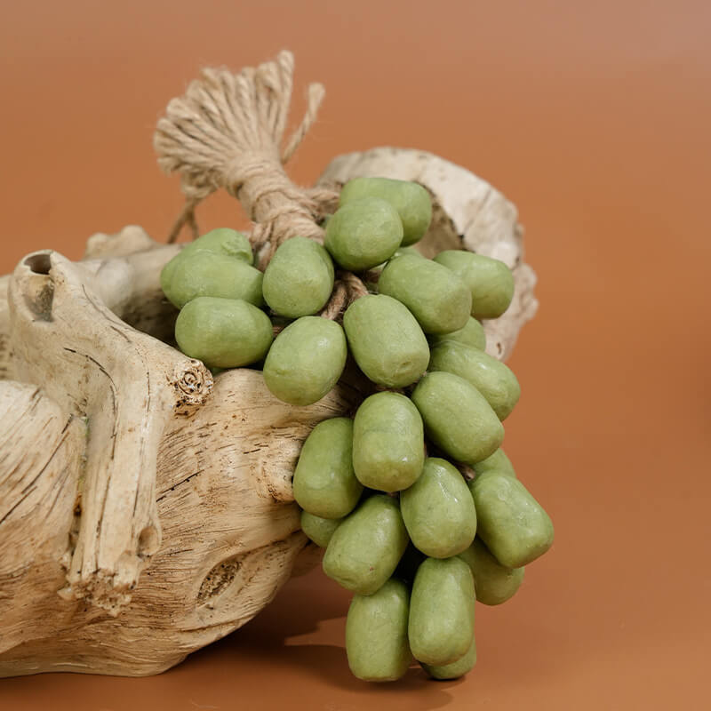 Handmade green grape soap beads on a jute string for bathroom or kitchen decor