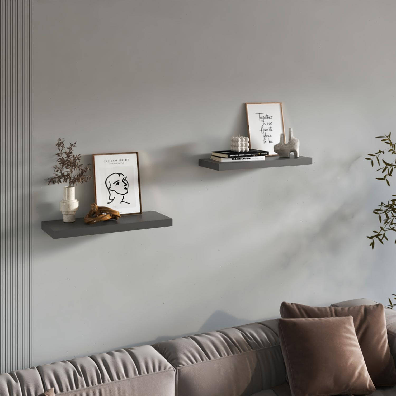 31.5" Matt Gray Floating Shelves for Bathroom Storage (Set of 2)