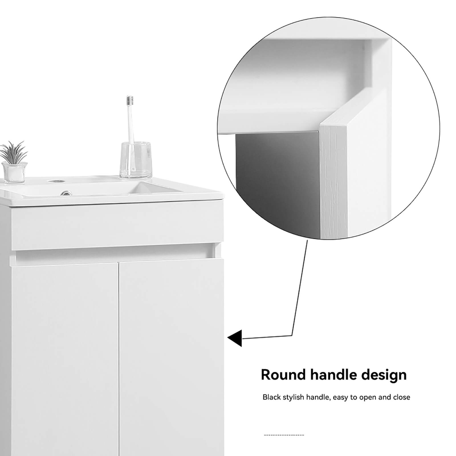 Hidden handle bathroom cabinet with soft close doors