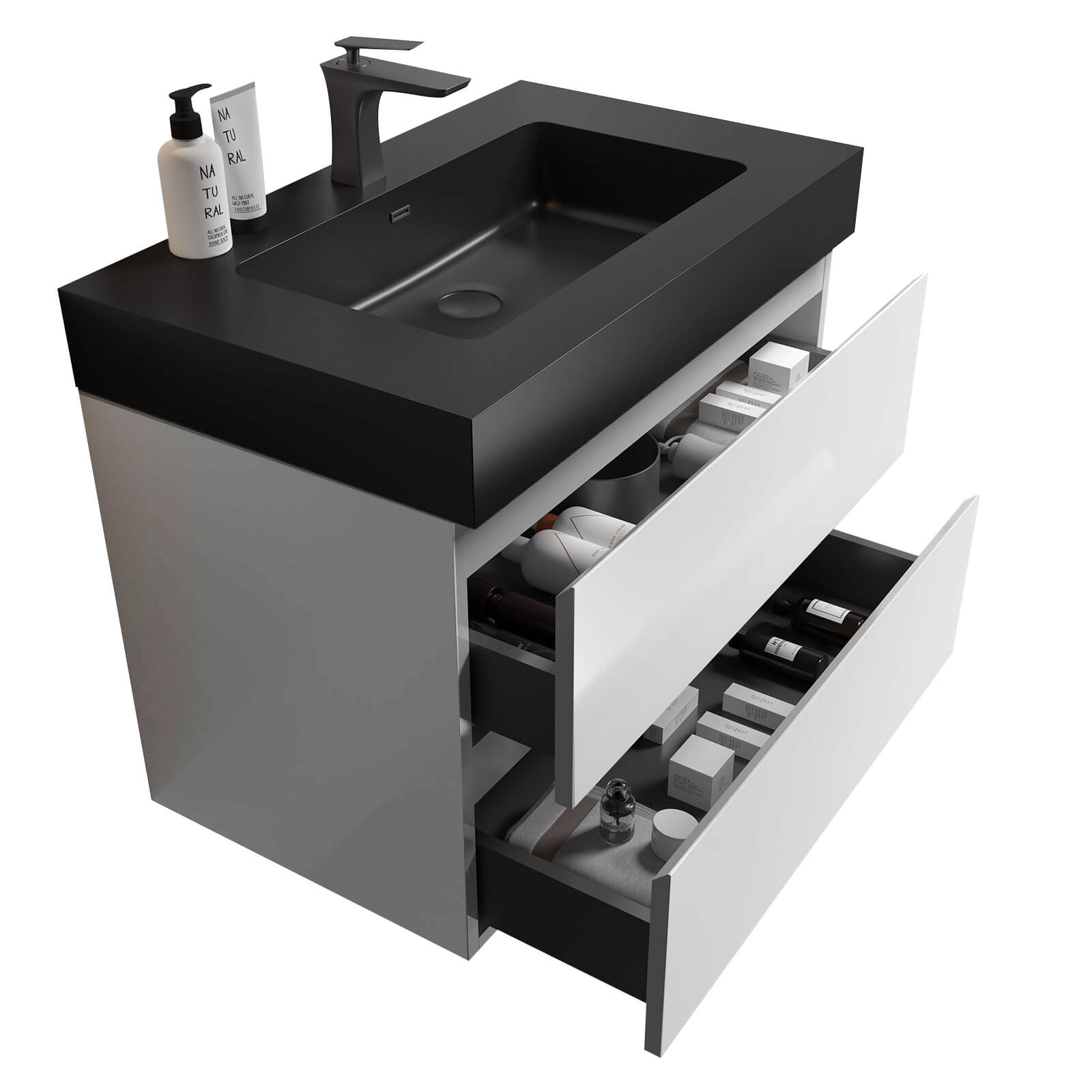 High End White Floating Vanity with Soft Close Drawer Slides