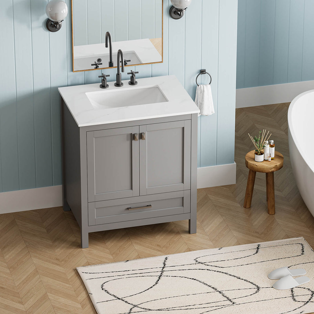 High quality grey bathroom vanity with eco friendly E1 grade panels