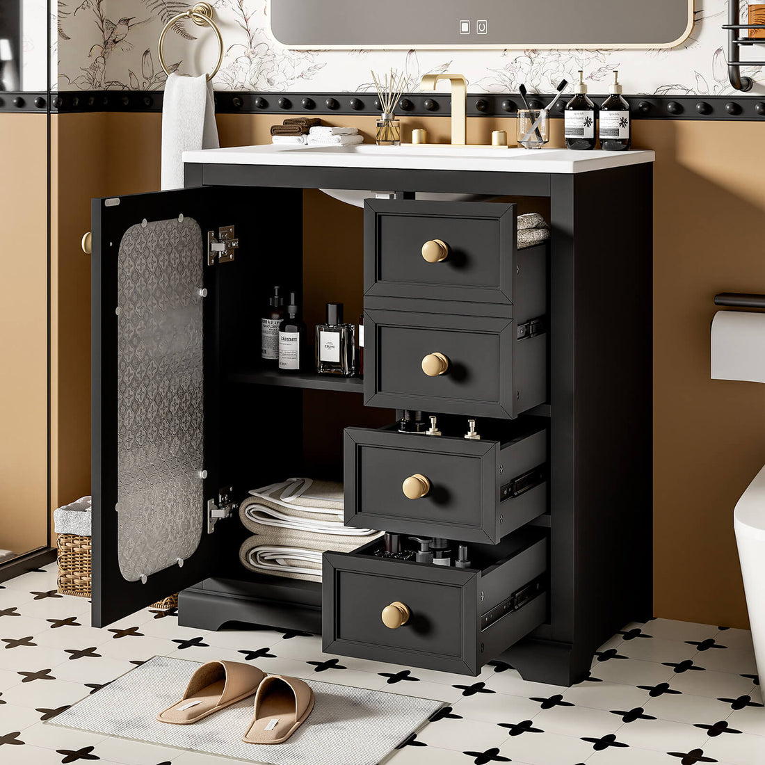 High-quality black bathroom vanity for compact spaces