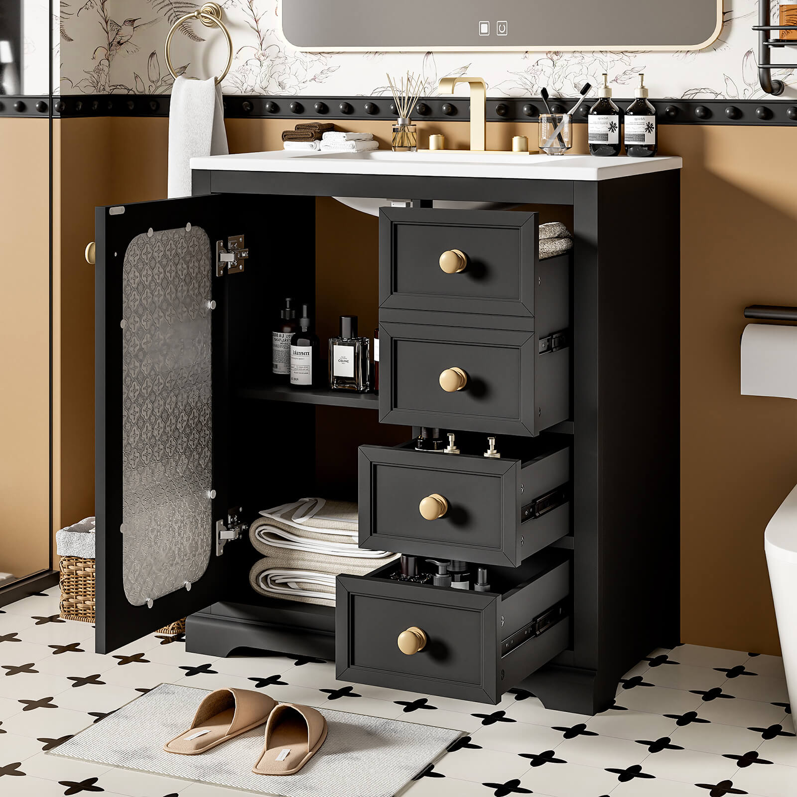 High-quality black bathroom vanity for compact spaces