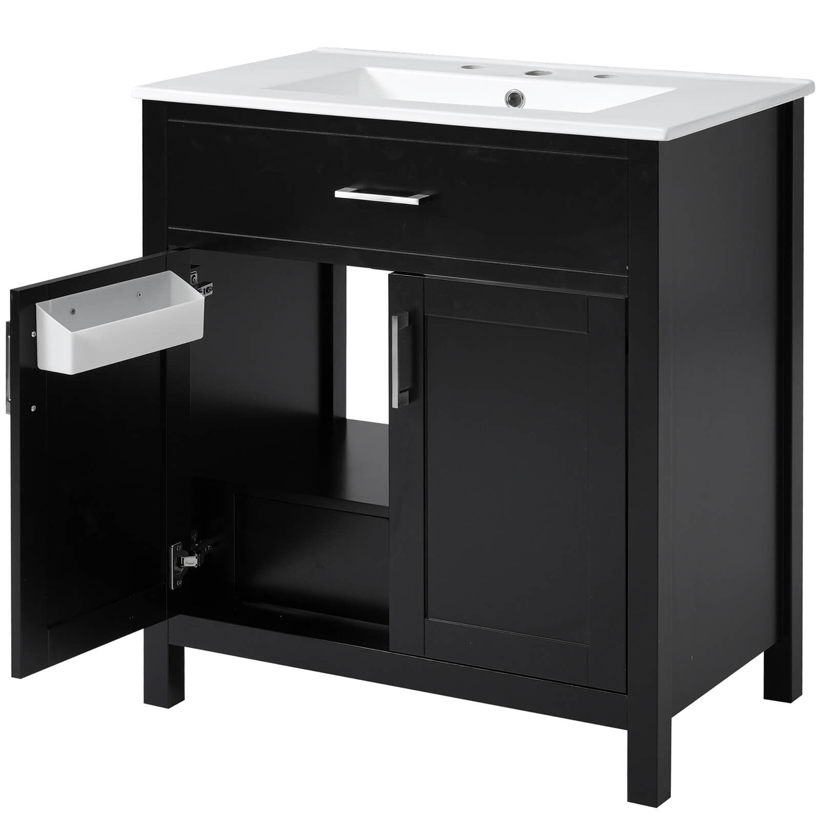 High-quality freestanding bathroom vanity in black silk finish