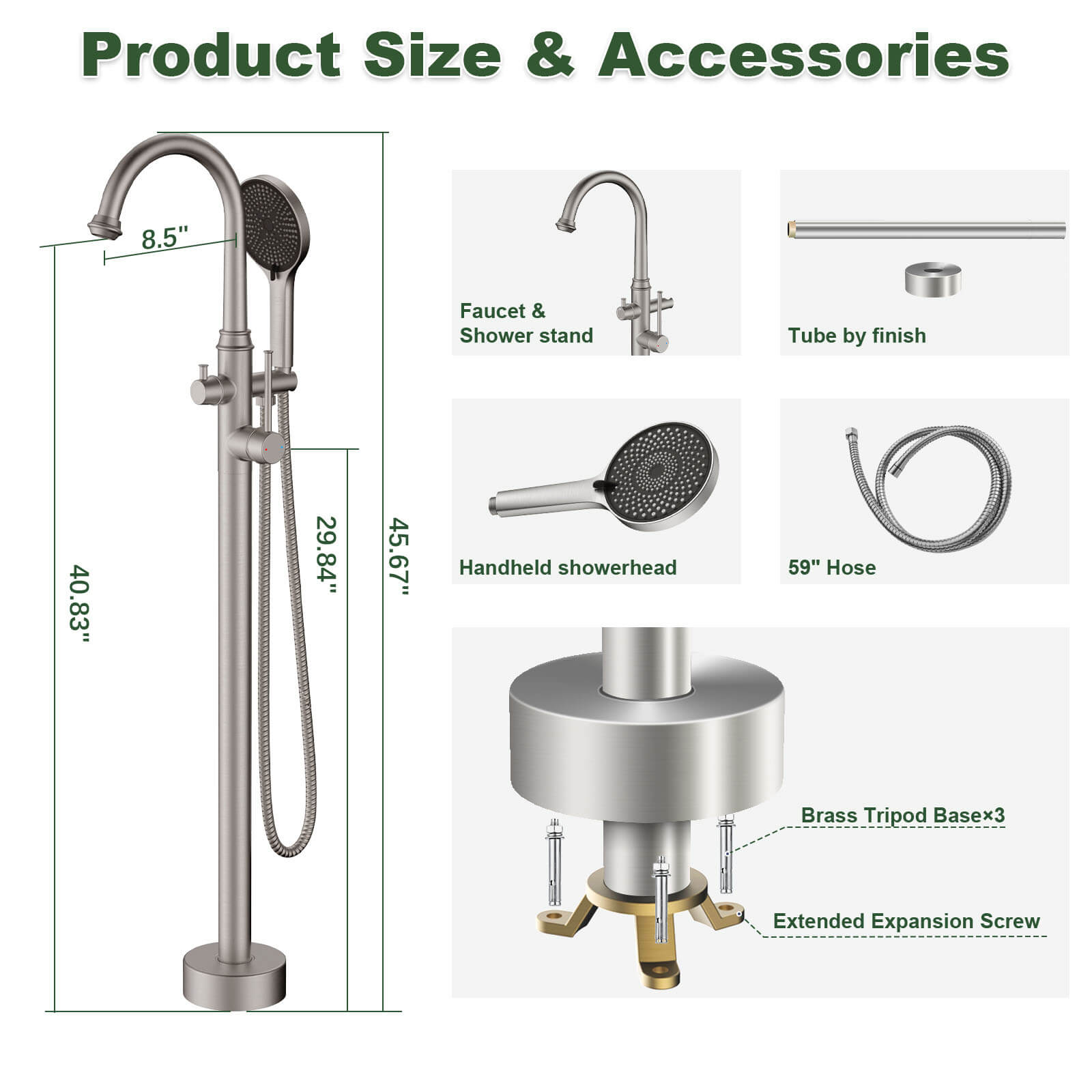 Freestanding Tub Filler High Arc 360° Swivel Bathtub Faucet with 3 Function Handheld