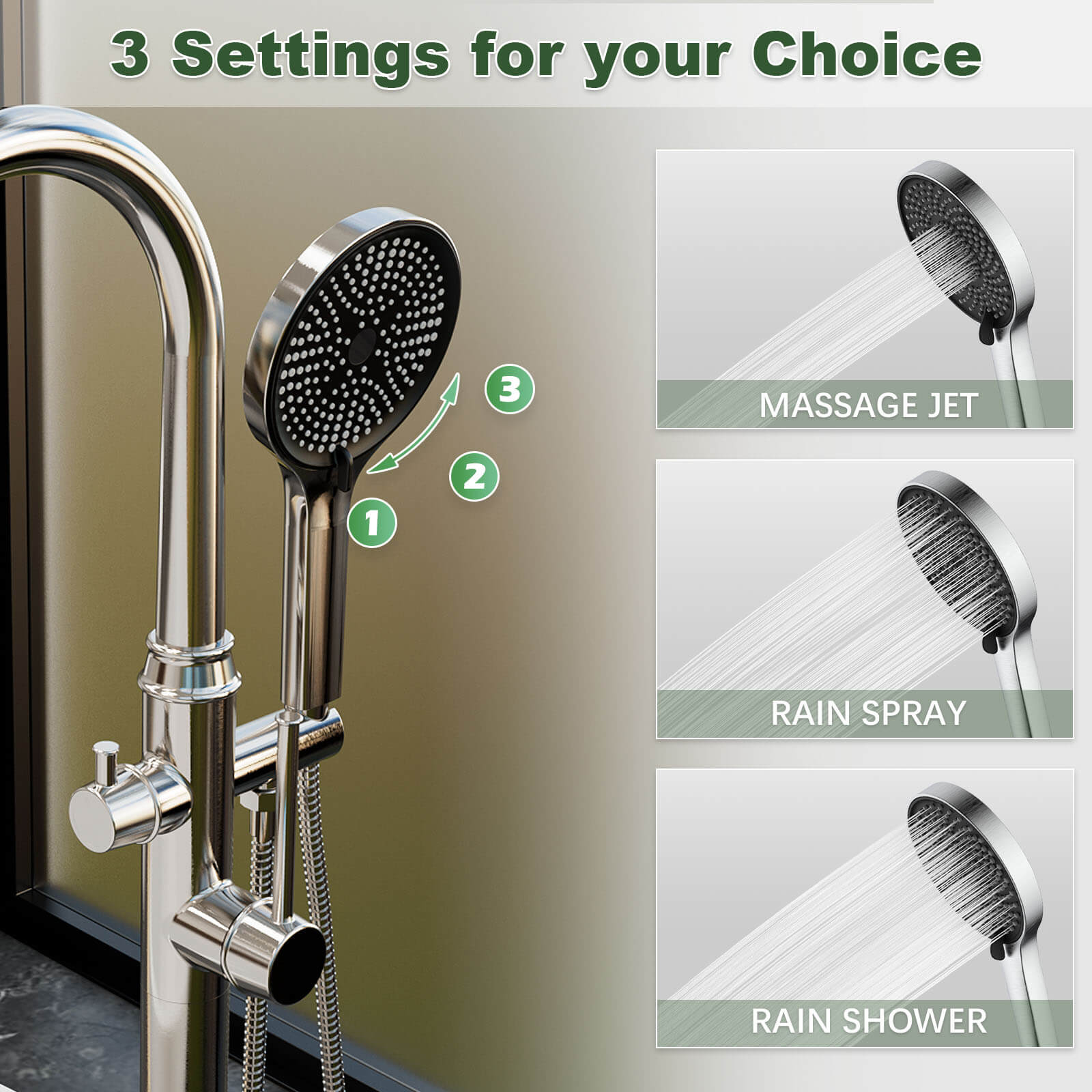 Freestanding Tub Filler High Arc 360° Swivel Bathtub Faucet with 3 Function Handheld