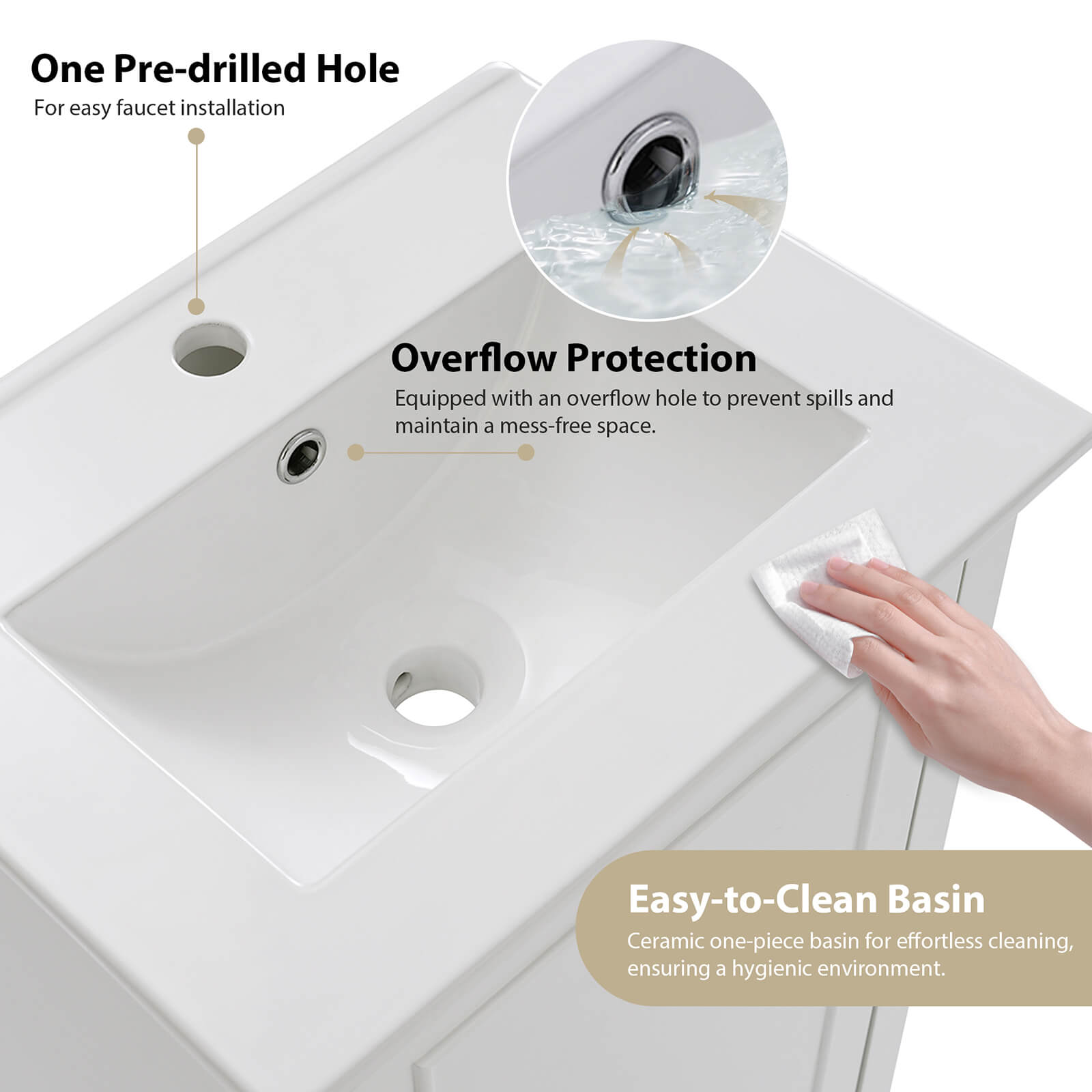 Hole Location Instructions for 20 inch White Single Door Bathroom Vanity