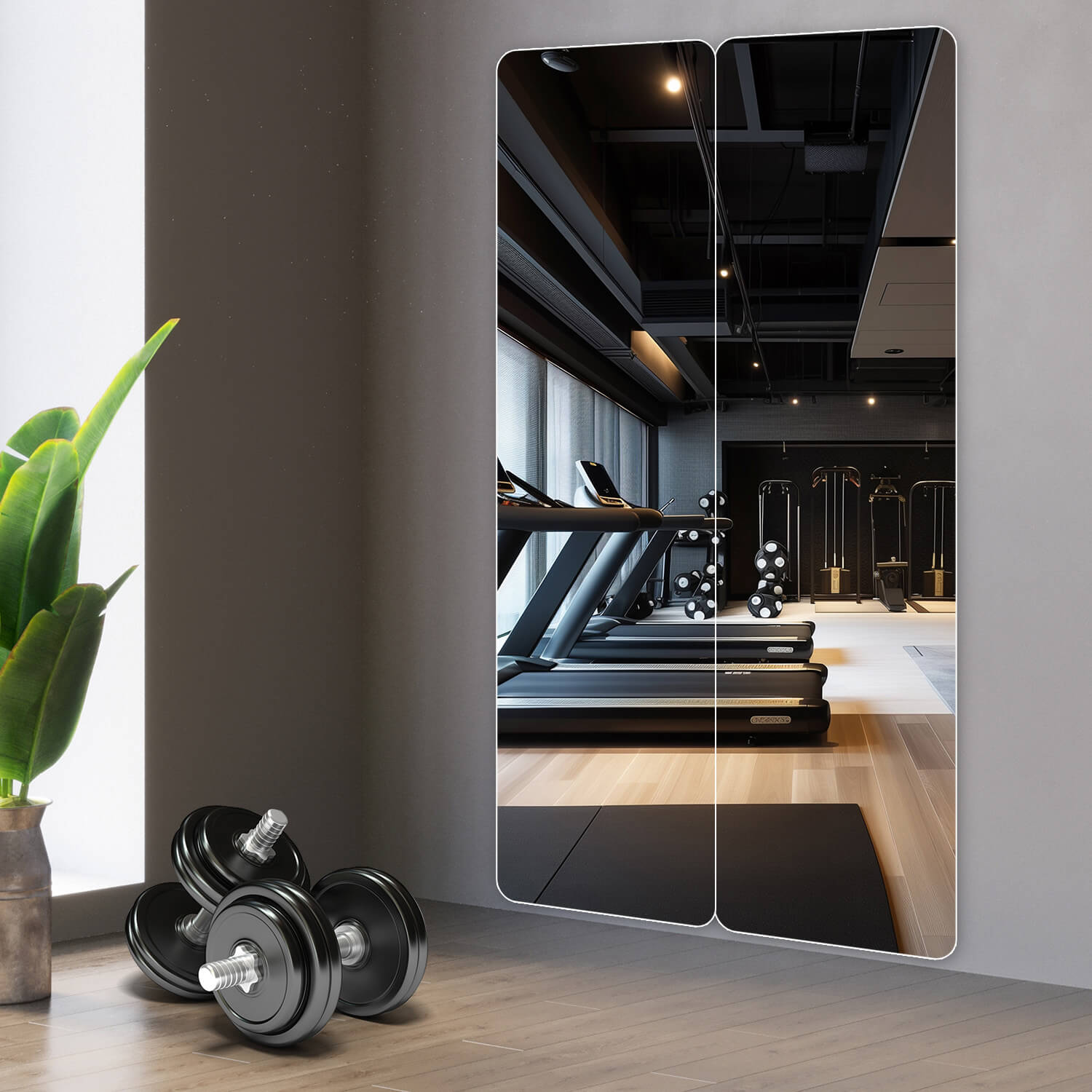 Home gym frameless mirror panels for workout space