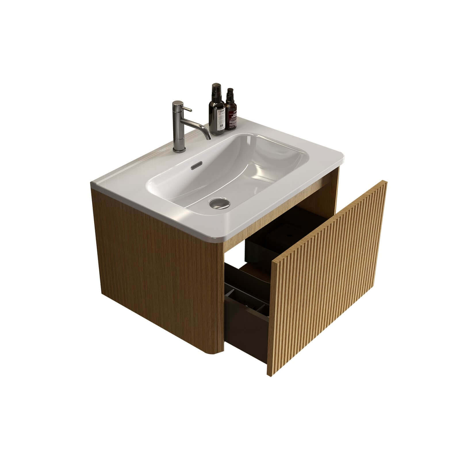 Innovative U-shaped storage design in bathroom vanity