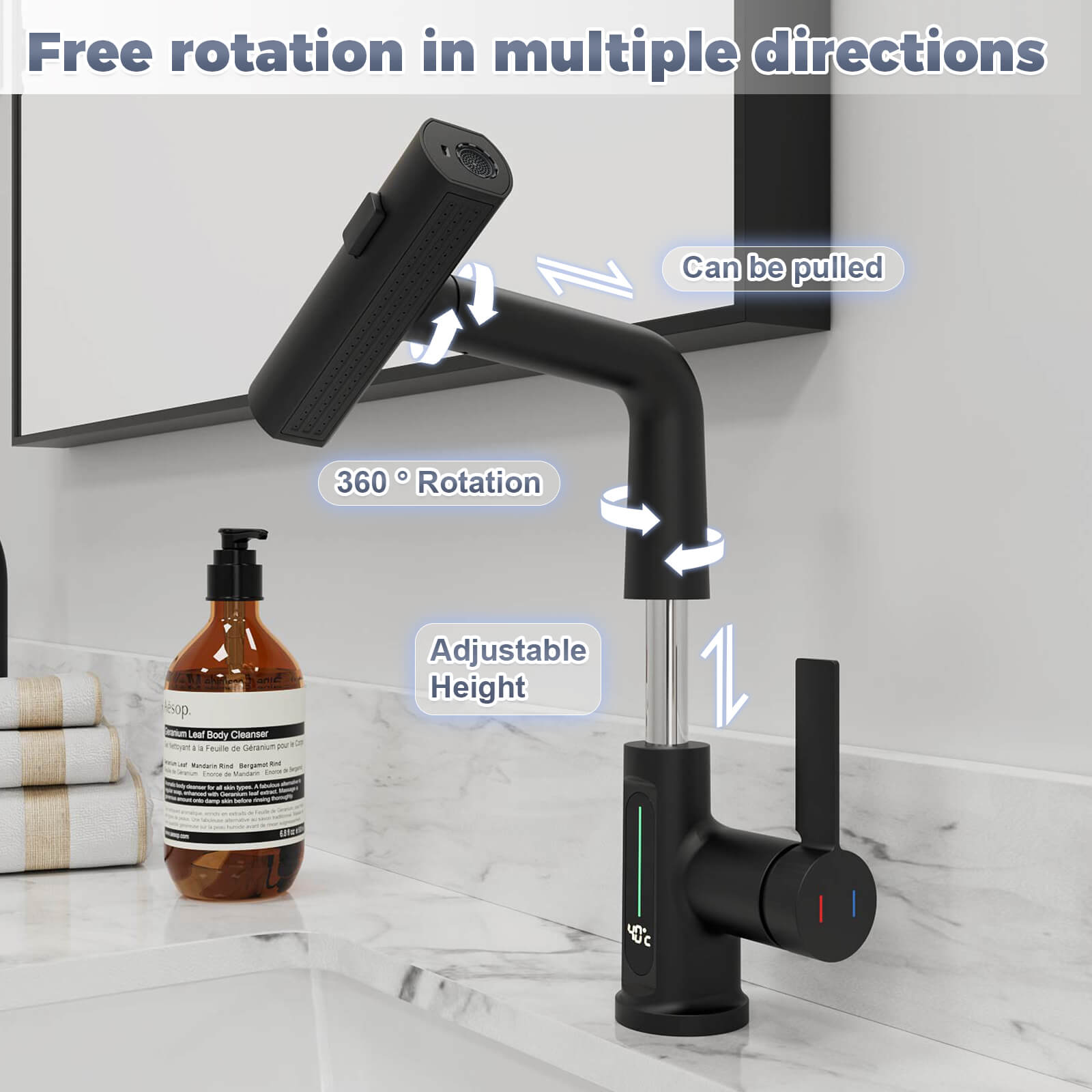 Instructions for the lift base of Lavatory faucet with temperature display