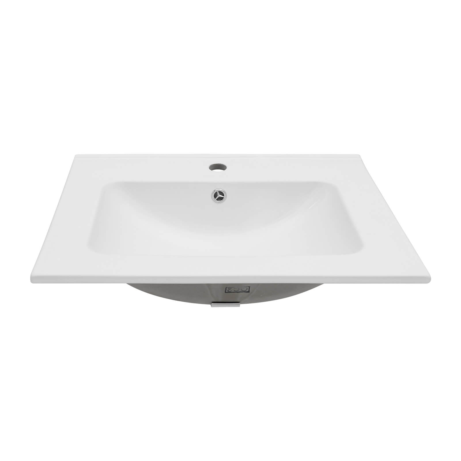 Integrated bathroom sink with hidden overflow and glossy glaze